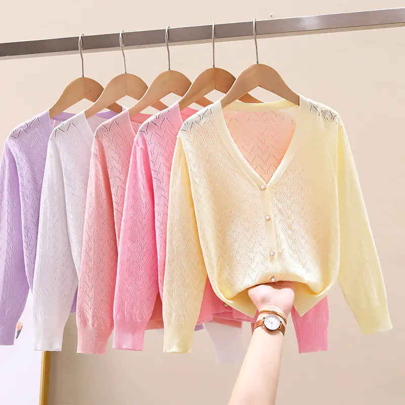 Children's Thin Knitted Cardigan UV Jacket for Ages 5+