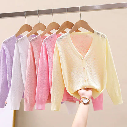 Children's Thin Knitted Cardigan UV Jacket for Ages 5+